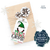 Editable Merry Christmas Gnomie Gift Tags, Personalized Holiday Tags Hangin&#39; with Kids Gift Label Present Printable Favor Tag INSTANT ACCESS