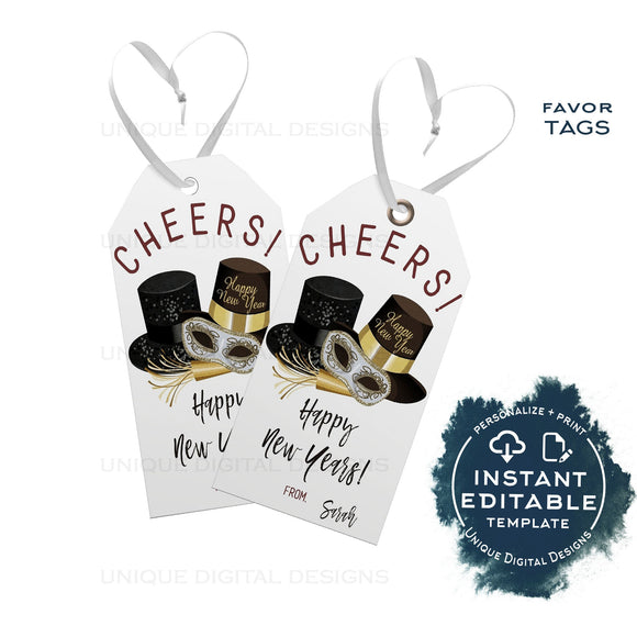 Editable Cheers to New Years Gift Tags, Personalized Roaring 20's Gift Label New Years Eve, Present Printable Favor Tag  2020