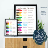Editable Home School Daily Planner, Kids Custom Schedule Chart, Rainbow Crayons