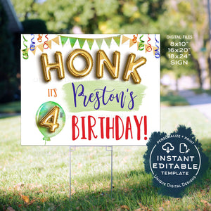 Editable Honk Birthday Yard Sign, Gold Balloons - Boy, Any Age