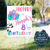 Happy Birthday Yard Sign, Honk Girls Editable Parade Drive By Poster, Panda Balloon Quarantine Birthday Banner Printable Digital INSTANT DIY