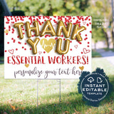 Thank You Essential Workers Yard Sign, Editable Staff Appreciation Poster