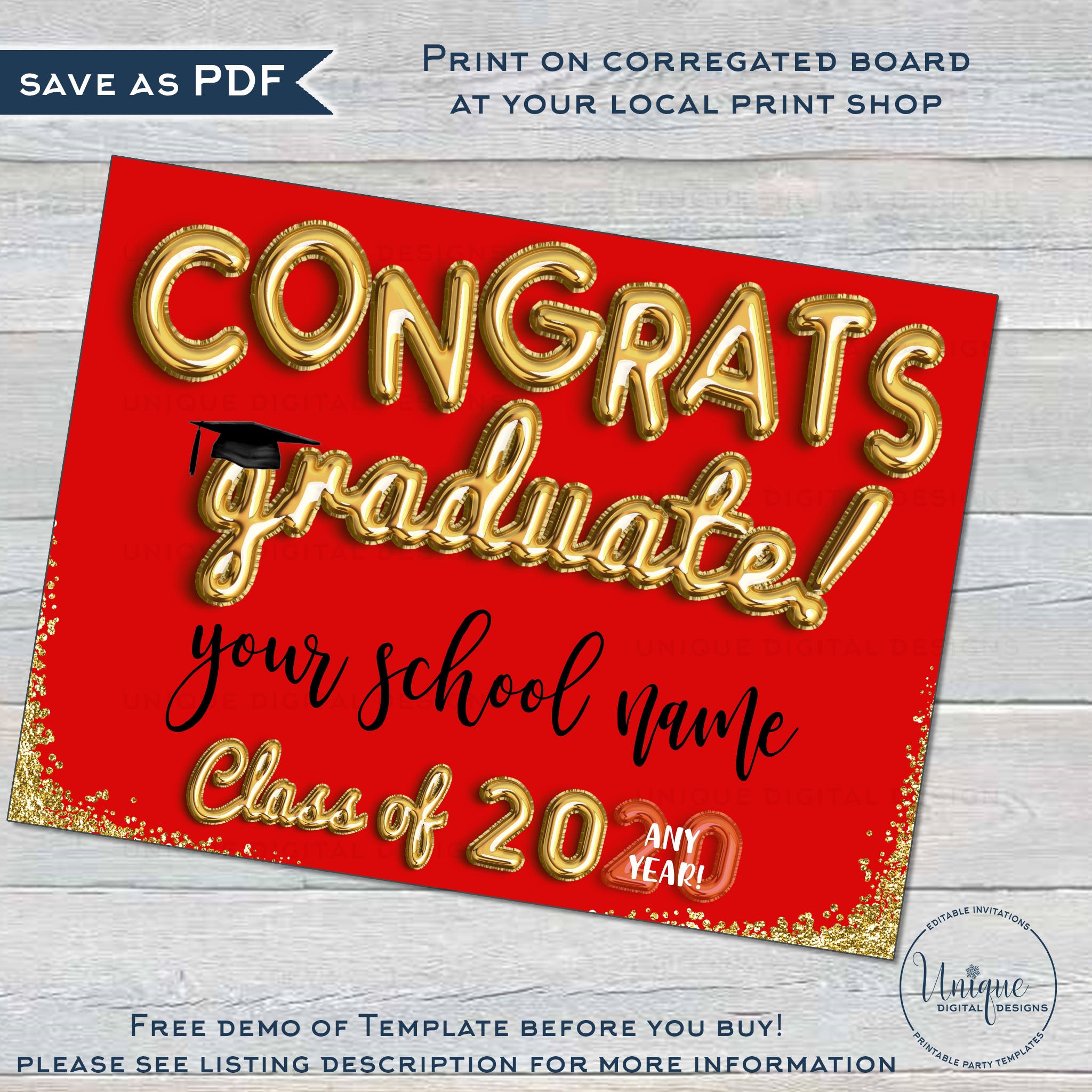 Congrats Grad Sign Personalized Personalized Graduation Yard Sign, Editable Congrats Graduate Poster