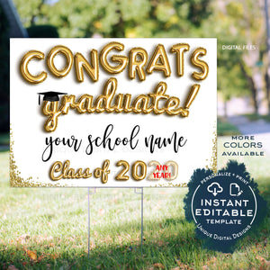 Personalized Graduation Yard Sign, Editable Congrats Graduate Poster - Any Year
