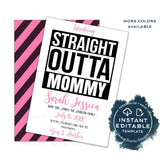 Straight Outta Mommy Birth Announcement Card, Editable Baby Girl Birth Announce with Photo, New Baby Arrival Straight Out of Mom INSTANT