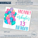 Editable Honk Birthday Yard Sign, Pastel Balloons - Any Age
