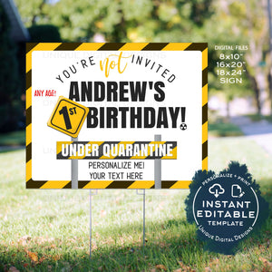 Not Invited Birthday Yard Sign, Honk Editable Quarantine Parade Drive By Poster