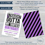 Straight Outta My Twenties Birthday Party Invitation, Editable 30th Birthday Invite