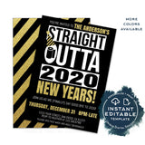 Editable New Years Eve Party Invitation, Straight Outta Quarantine Invite Goodbye 2020