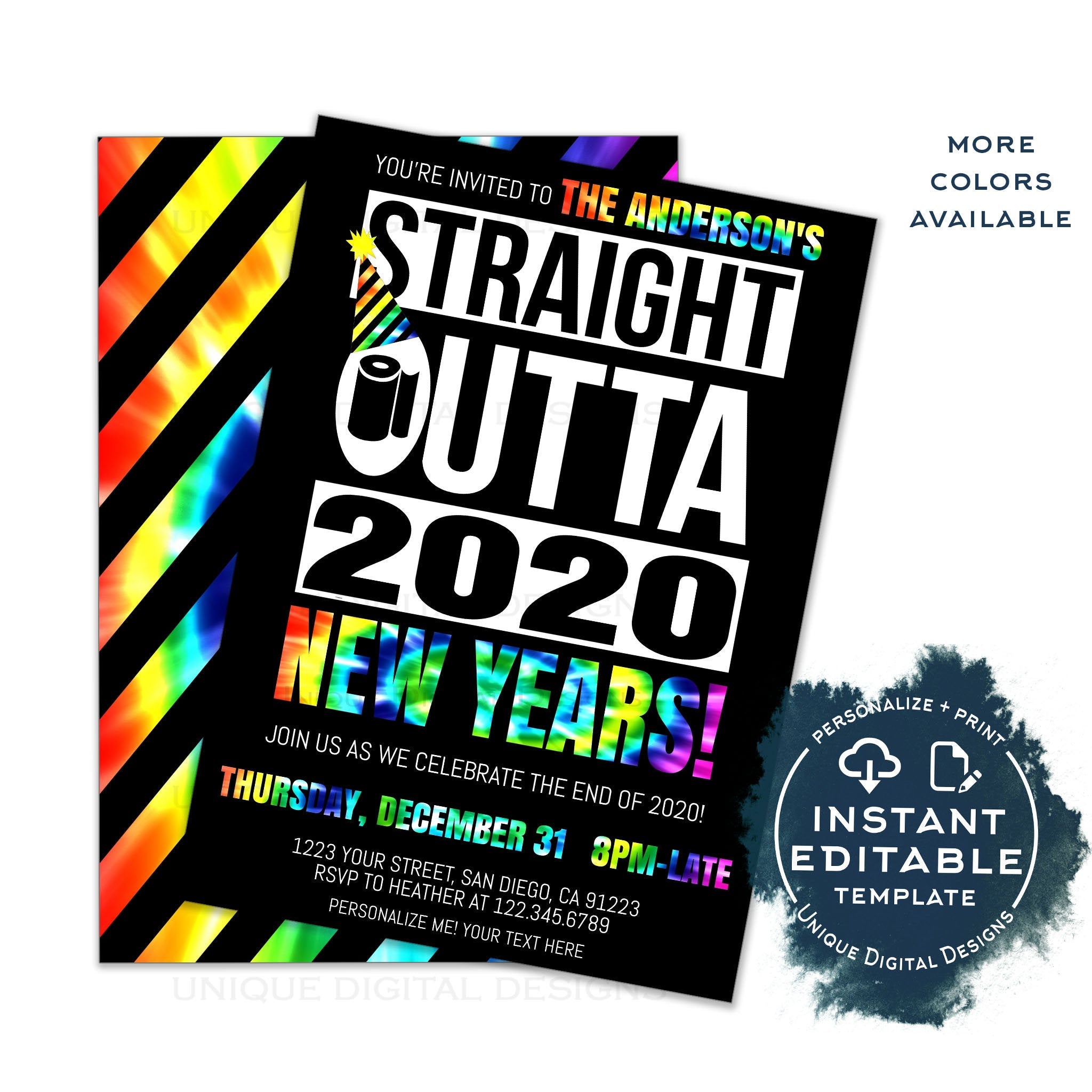 Editable New Years Eve Party Invitation, Straight Outta Quarantine Inv