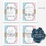 Editable Baby Q Gender Reveal Decorations Package, He or She BBQ, Pink or Blue Baby Shower Party, Gingham Printable Personalized INSTANT