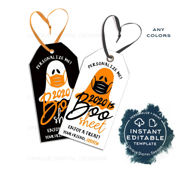 Editable Halloween Treat Tags, 2020 is Boo Sheet Personalized Halloween Tags Printable