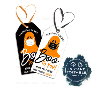 Editable Halloween Tags, You've been Booed, Ghost Mask Boo, Personalized Halloween Tag