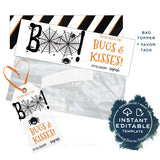 Editable Halloween Favor Tags, Bugs and Kisses Personalized Halloween Tags Trick or Treat