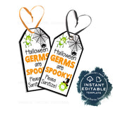 Editable Halloween Favor Tags, Germs are Spooky Personalized Quarantine Halloween Tags