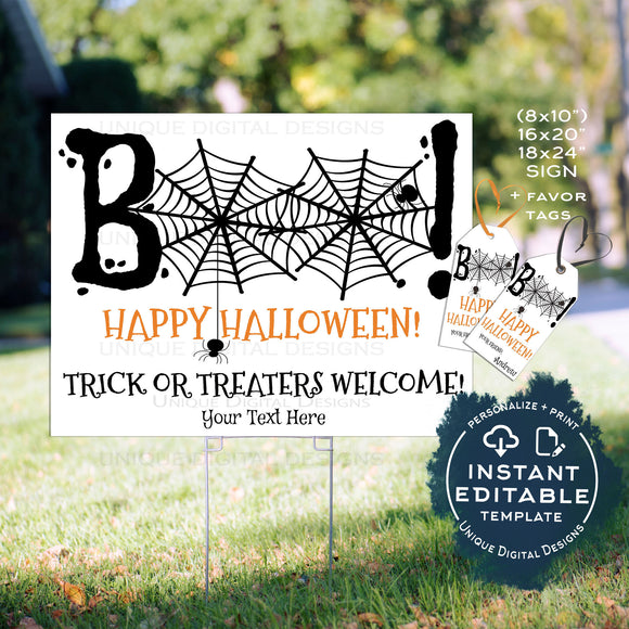 Editable Trick or Treat Yard Sign Halloween, Self Serve Station Social Distance - Boo!