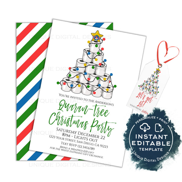 Editable 2020 Christmas Party Invitation, Oh Quaran-Tree getting Lit, Adult Christmas Invite Tree isn't only thing Holiday Printable INSTANT