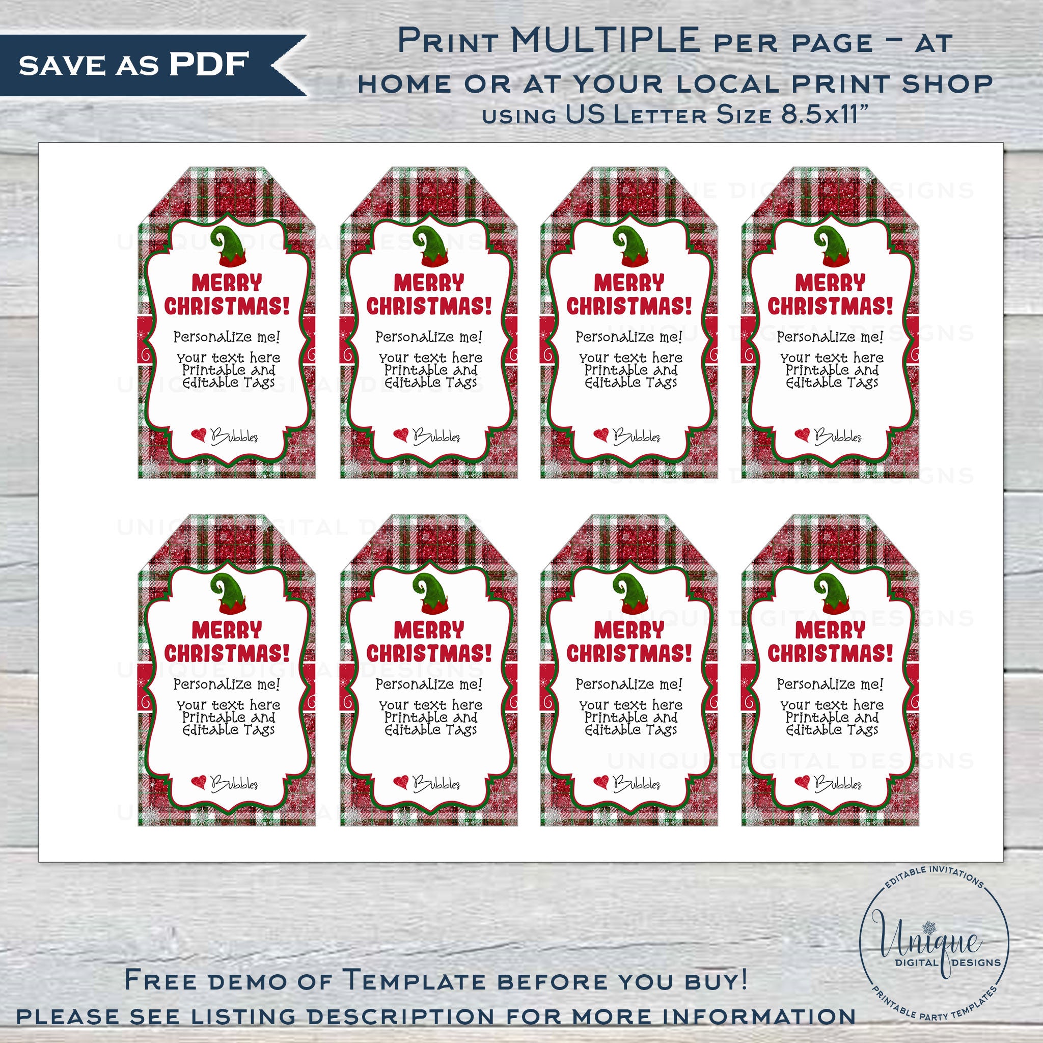 Personalized Printable Christmas Gift Tags Template (Instant