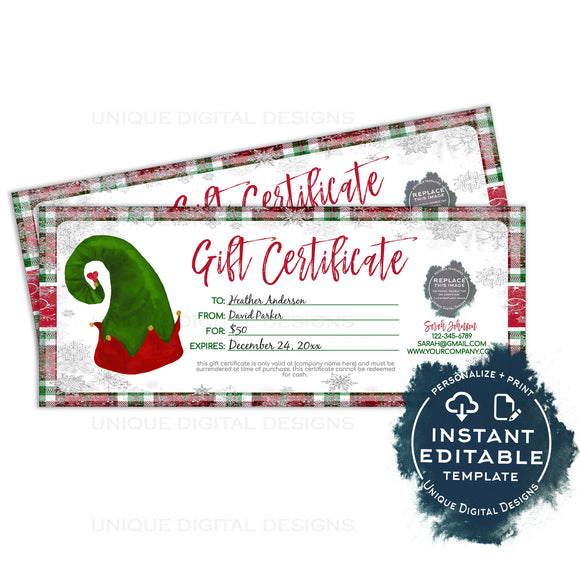 Editable Gift Certificates, Holiday Printable Gift Voucher, Marketing Business Gift Card from Santa, Last Minute Stocking Stuffer, INSTANT