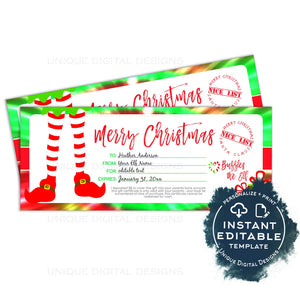 Editable Gift Certificate from Elf, Christmas Printable Gift Voucher, Nice List Gift Card from Santa, Last Minute Stocking, Tie Dye INSTANT