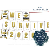 Editable New Years Banner Decorations, 2021 New Years Eve Celebration Decor Bunting Flags We Survived 2020 Printable Template INSTANT ACCESS