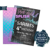 Mermaid Invitation, Editable Mermaid Splish Splash Birthday Bash, Shellebrate Under the sea Girl Birthday Invite, Digital Printable INSTANT