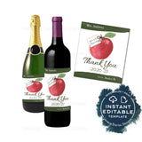 Teacher Appreciation Gift, Editable Wine Tag Template, Apples and Wine Pandemic Teacher Thank You, Wine Label, Digital Printable INSTANT
