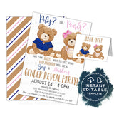Editable Teddy Bear Gender Reveal Invitation, Polos or Pearls Invite, He or She, Pink or Blue Baby Shower Party, Printable INSTANT ACCESS