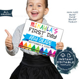 Editable First Day of School Sign, Personalized School Sign, Back to School Printable sign Distance Learning sign - Any Grade - INSTANT