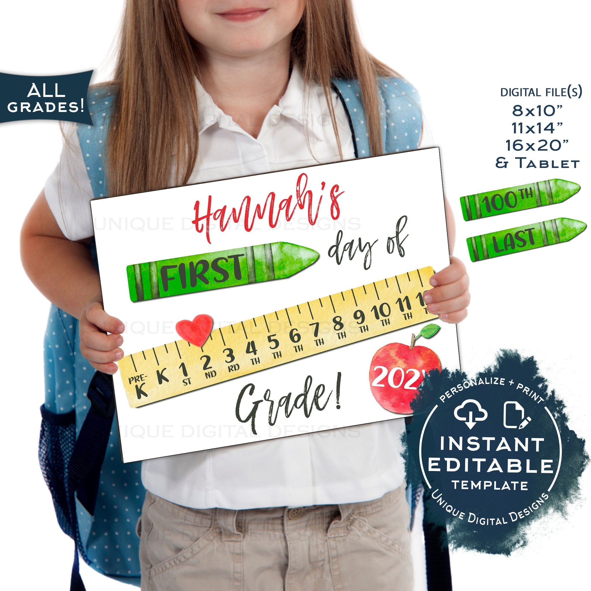 First Day of School Sign Back to School Sign Personalizable 