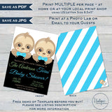 Twin Sloth Baby Shower Invitation, Editable Twins Sloth Baby Shower Invite, Slow Down Baby Girl Boy, He or She Printable Template INSTANT