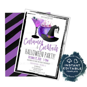 Costumes and Cocktails Invitation, Editable Halloween Block Party Invite, Adult Costume Party, Cocktail Party, diy Digital Printable INSTANT