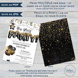 Happy New Year Birthday Invitation, Editable New Years Eve Party, First Birthday Party, Glitter Printable Template diy INSTANT 2021