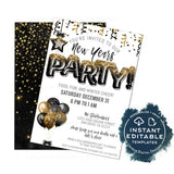 Happy New Year Birthday Invitation, Editable New Years Eve Party, First Birthday Party, Glitter Printable Template diy INSTANT 2021