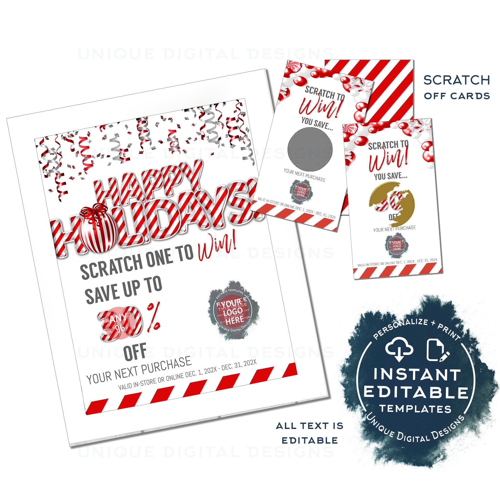 Christmas Gender Reveal Scratch off Cards Happy Holidays 