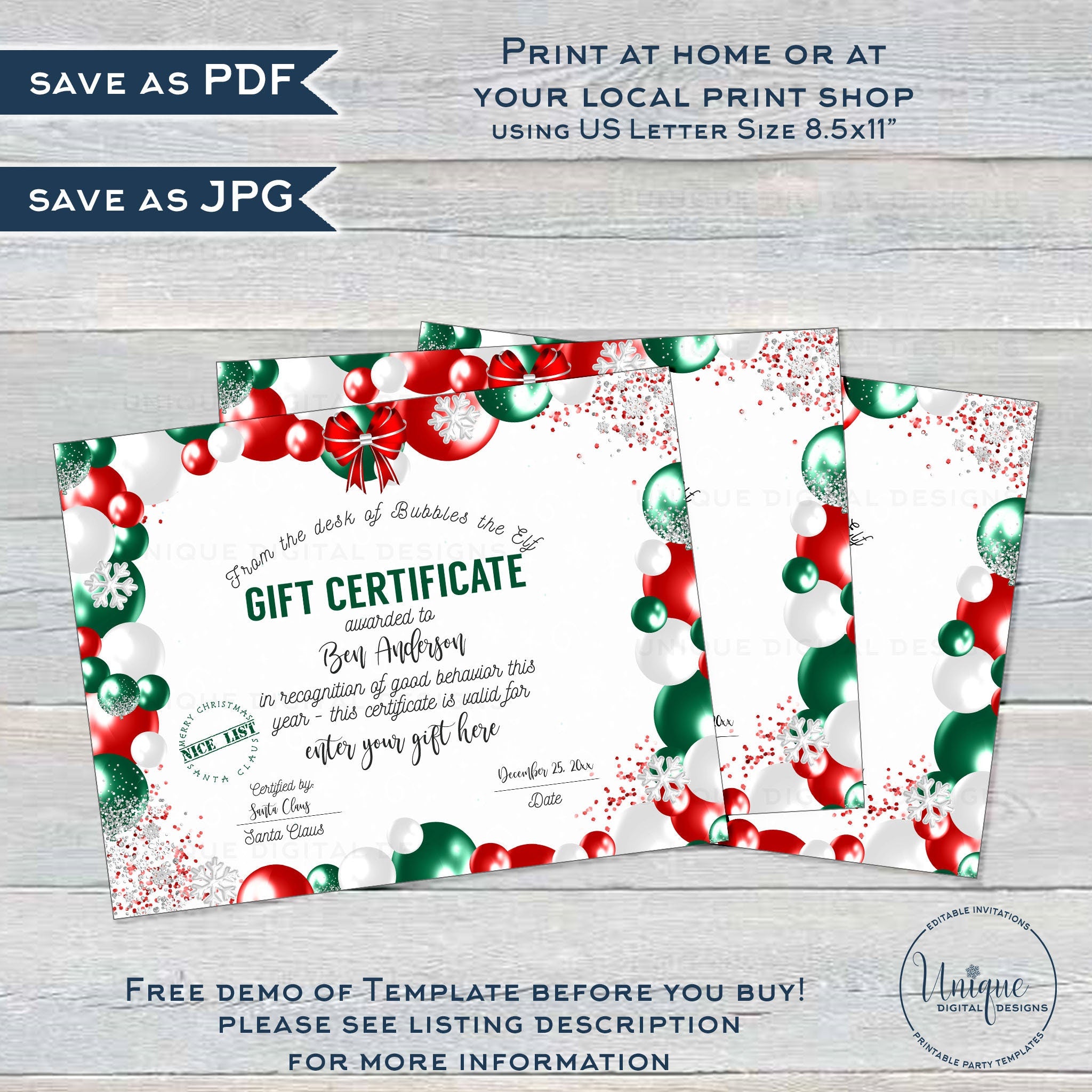 Image 2 for Free Christmas Gift Certificate Templates