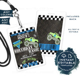 Monster Truck Birthday All Access Pass, Editable Birthday Bash Party, vip Pit Passes Birthday Badge Printable Template INSTANT UMBO