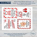 Candy Cane Tags, Christmas Favors for Kids, Editable Christmas Thank You Tags, Class Gifts Treat Cards, Printable Students Candy Tag INSTANT