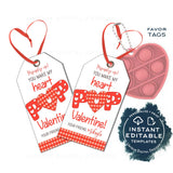 Valentine's Gift Tags, Editable You Make my Heart Pop, Pop it Valentine Card, Non Candy Kids Class School Teacher Printable Favor INSTANT