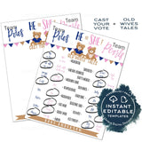 Editable Teddy Bear Gender Reveal Party Old Wife Tales + Cast your Vote Signs, Polos or Pearls, Girl or Boy Team He or She Printable INSTANT