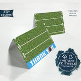 Football Thank You Card, Editable Touchdown Thank you, Birthday Football Printable Folded Card Inside A1 Template INSTANT Download USFT UBFT