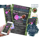 Football Gender Reveal Invitation Kit, Editable Pom Poms or Touchdowns Ticket Invite, He or She Printables, Team Blue Team Pink Baby INSTANT
