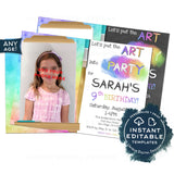 Editable Lets pARTy Invitation, Put the Art in Party Birthday Invite, Dress for a Mess, Girls Art Paint Party, Printable Template INSTANT