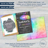 Editable Lets pARTy Invitation, Put the Art in Party Birthday Invite, Dress for a Mess, Girls Art Paint Party, Printable Template INSTANT