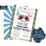 Football Gender Reveal Invitation Kit, Editable Football Theme Baby Shower Ticket Invite, He or She Printable, Team Blue Team Pink INSTANT