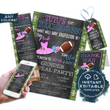 Football Gender Reveal Invitation Kit, Editable Tutu or Touchdowns Ticket Invite, He or She Printables, Team Blue Team Pink Baby INSTANT