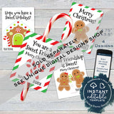 Color in Gift Candy cane Christmas Favors Tag, Kids Classroom Editable Christmas Thank You Cards, Printable Teachers Candy Gram diy INSTANT