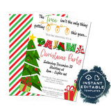 Christmas Pajama Party Invitations, Adult Christmas Invite, Editable Tree isn't only thing getting Lit, Holiday Printable White INSTANT