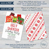 Ugly Sweater Party Invitations, Adult Christmas Invite, Editable Christmas Sweater Weather Lit, White Elephant Holiday Printable INSTANT