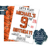 Let's Play Ball Basketball Birthday Invitation, Any Age, Editable Birthday Invite with photo, Tip Off Party Invite, Sports Printable INSTANT
